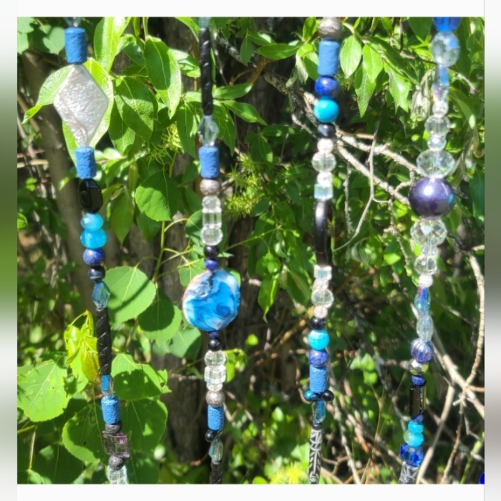 Silver and Blue Beaded Wind Chimes/Suncatcher - Picture 3 of 9